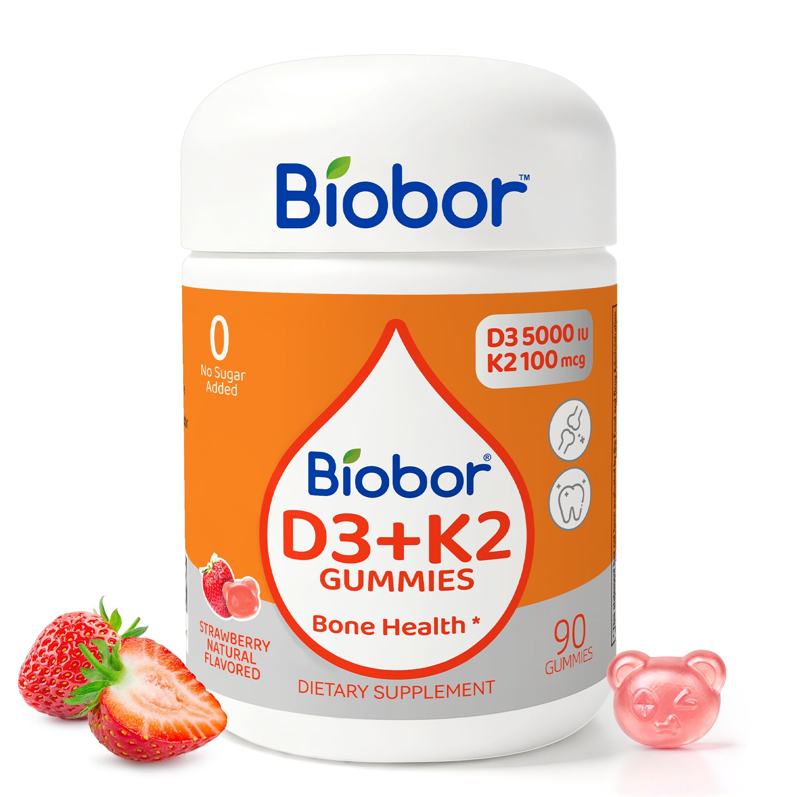 Biobor Strawberry-Flavored Natural Vitamin D3+K2 Gummies