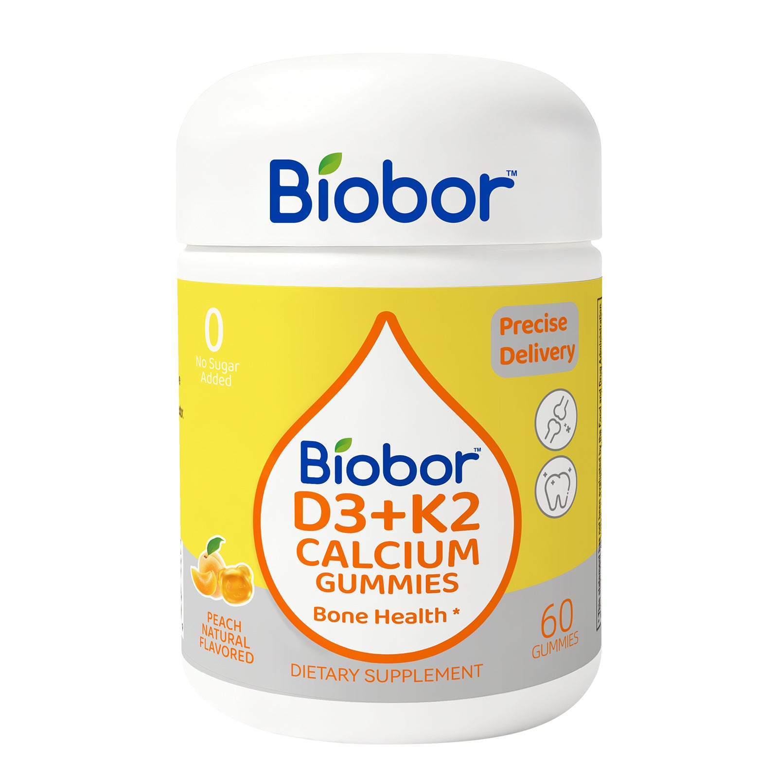Biobor Peach-Flavored Natural Vitamin D3 + K2 Gummies