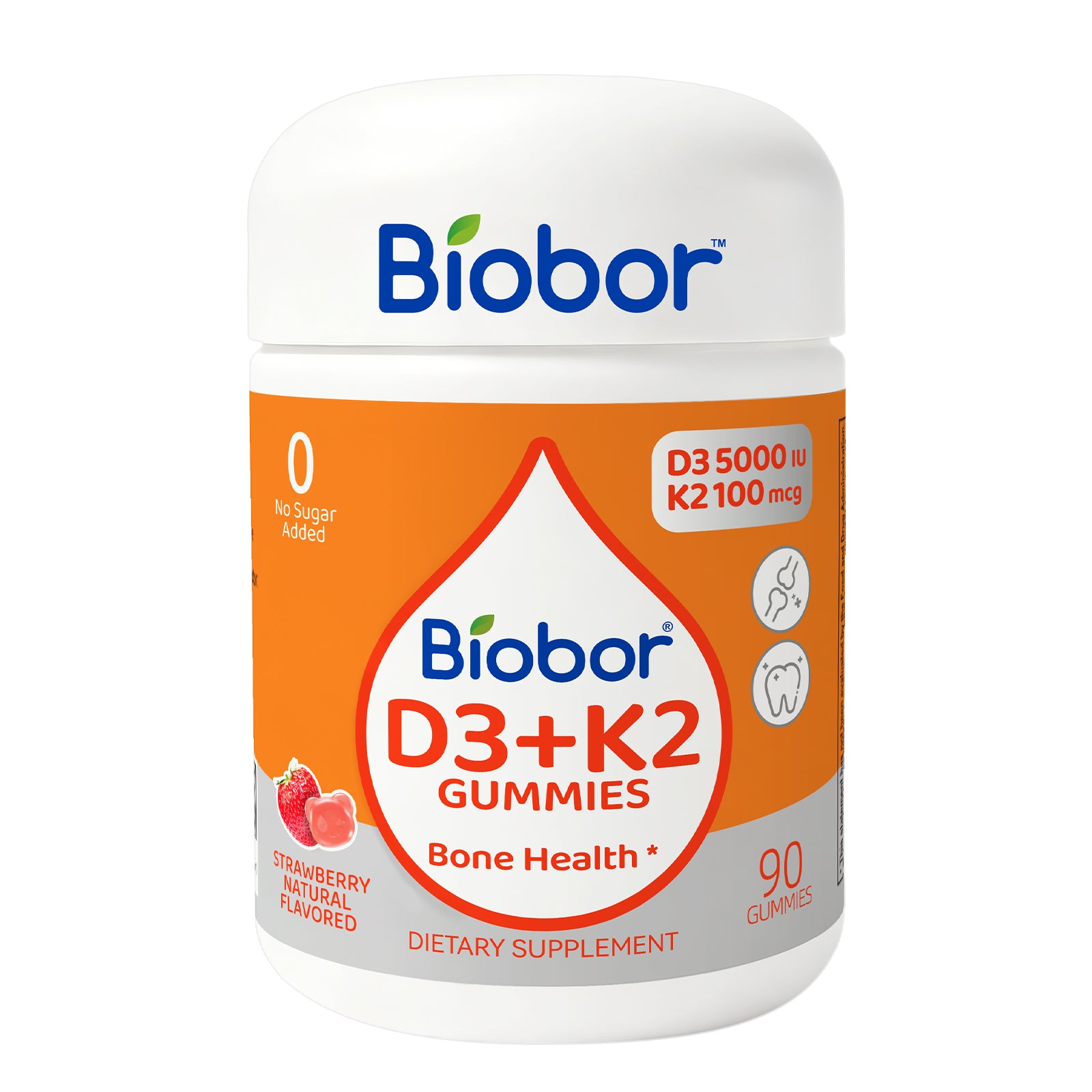 Biobor Strawberry-Flavored Natural Vitamin D3+K2 Gummies