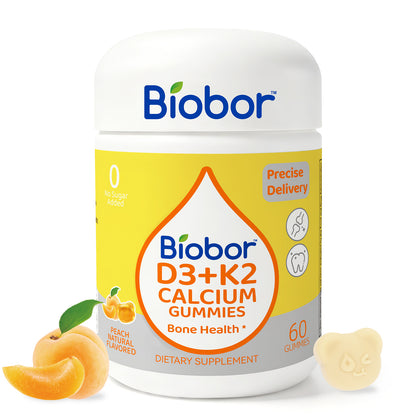 Biobor Peach-Flavored Natural Vitamin D3 + K2 Gummies