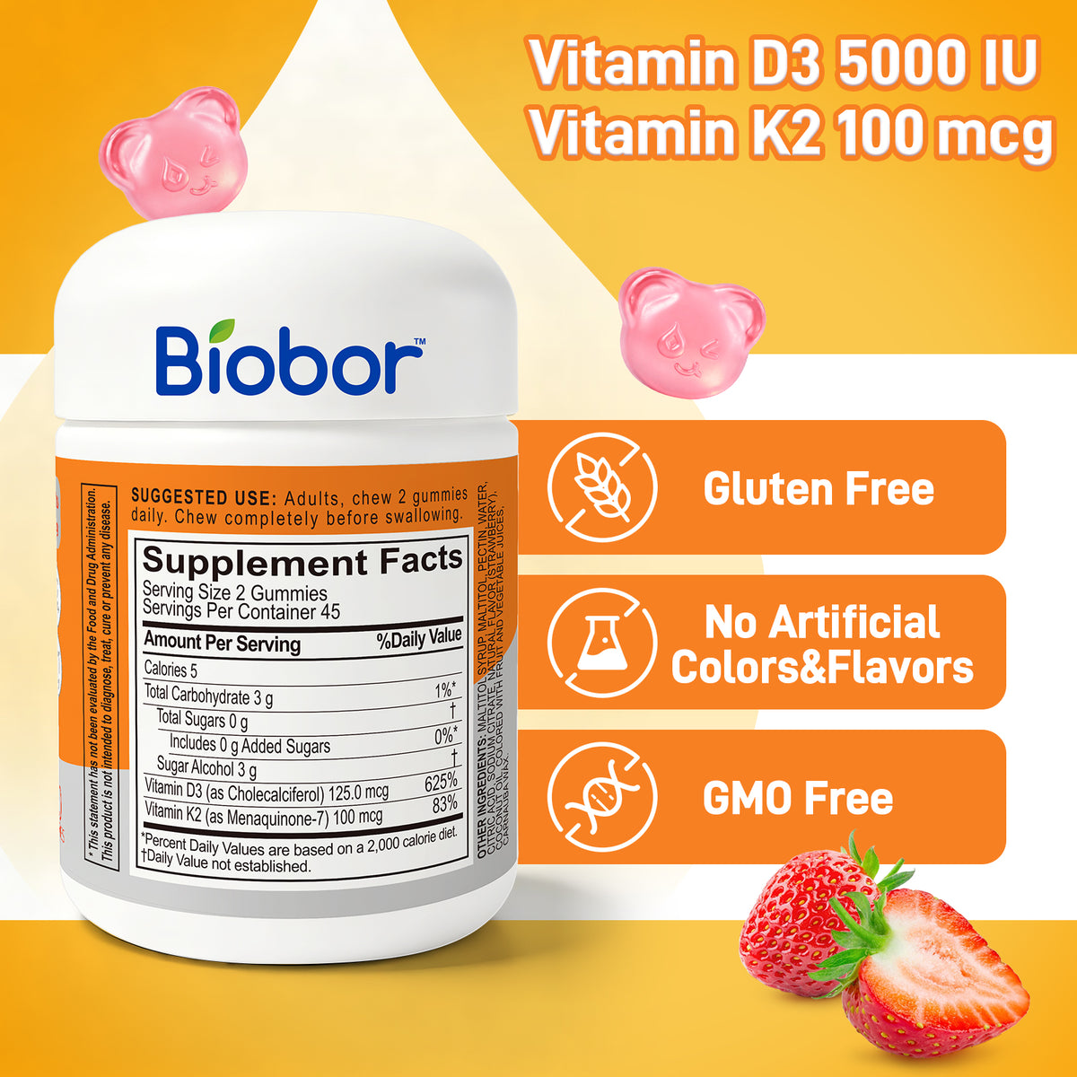 Biobor Natural Vitamin D3+K2 Gummies
