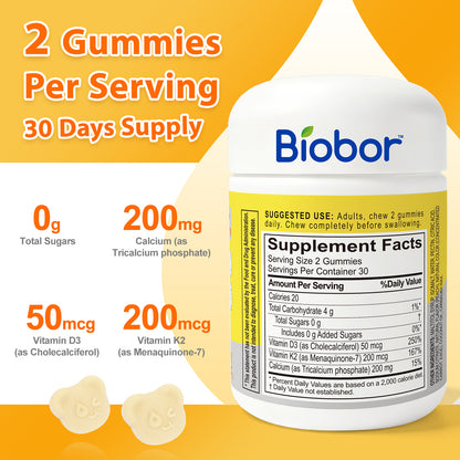 Biobor Peach-Flavored Natural Vitamin D3 + K2 Gummies
