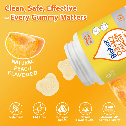 Biobor Peach-Flavored Natural Vitamin D3 + K2 Gummies