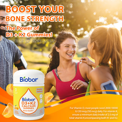Biobor Peach-Flavored Natural Vitamin D3 + K2 Gummies