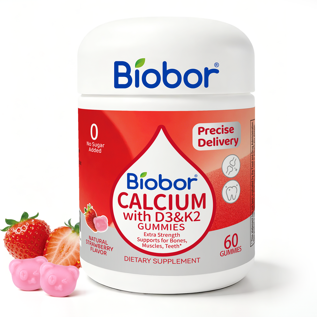 Biobor Strawberry Flavored Calcium + D3 + K2 Gummies