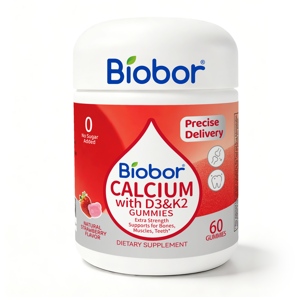 Biobor Strawberry Flavored Calcium + D3 + K2 Gummies